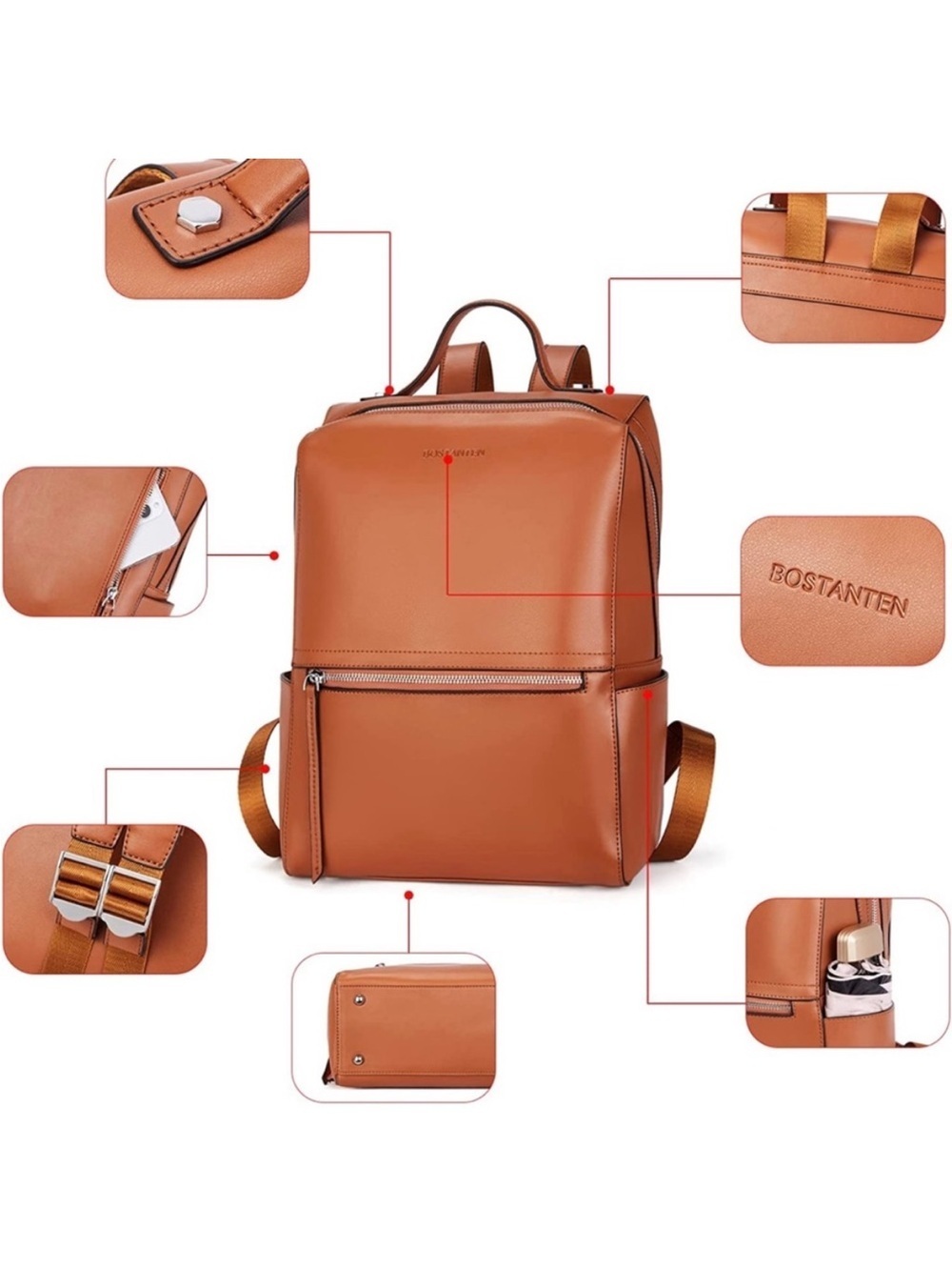 Bostanten genuine Leather “baish vintage eternity” Backpack in Brown - Picture 4 of 11